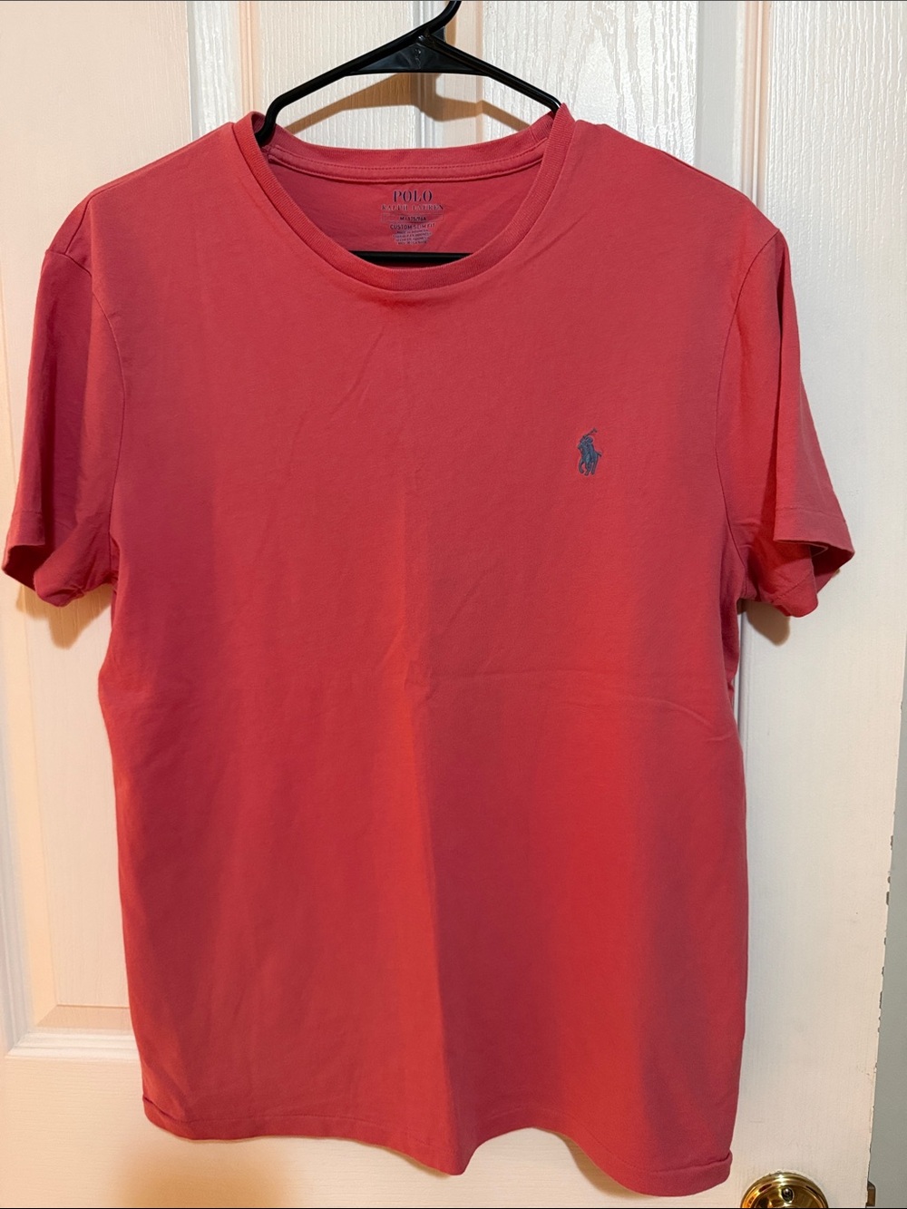 Polo by Ralph Lauren Custom Slim Fit Coral Crewneck T-Shirt with Navy Pony
